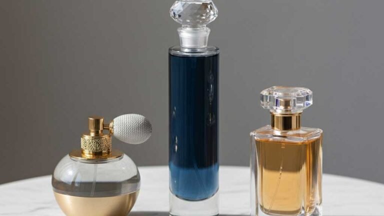 Luxury perfume bottles on marble table in soft natural light for 2025 ranking